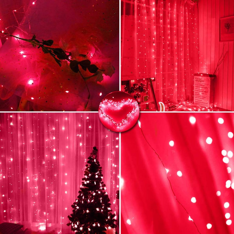 Vicila 300 LED Curtain Christmas String Lights, Backdrop Fairy Lights With Remote Control USB Power 8 Lighting Modes Window Red Lights for Bedroom, Home, Xmas, Valentines Day Decor - 9.8ft x 9.8ft - Image 2